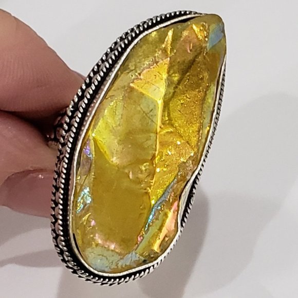 Hand Crafted Jewelry - Titanium Druzy Gem 925 Vintage Goth Punk Antique Ring